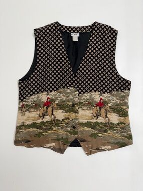 Vintage Koret Equestrian Print Button-Front Vest Cottagecore Western Size 14